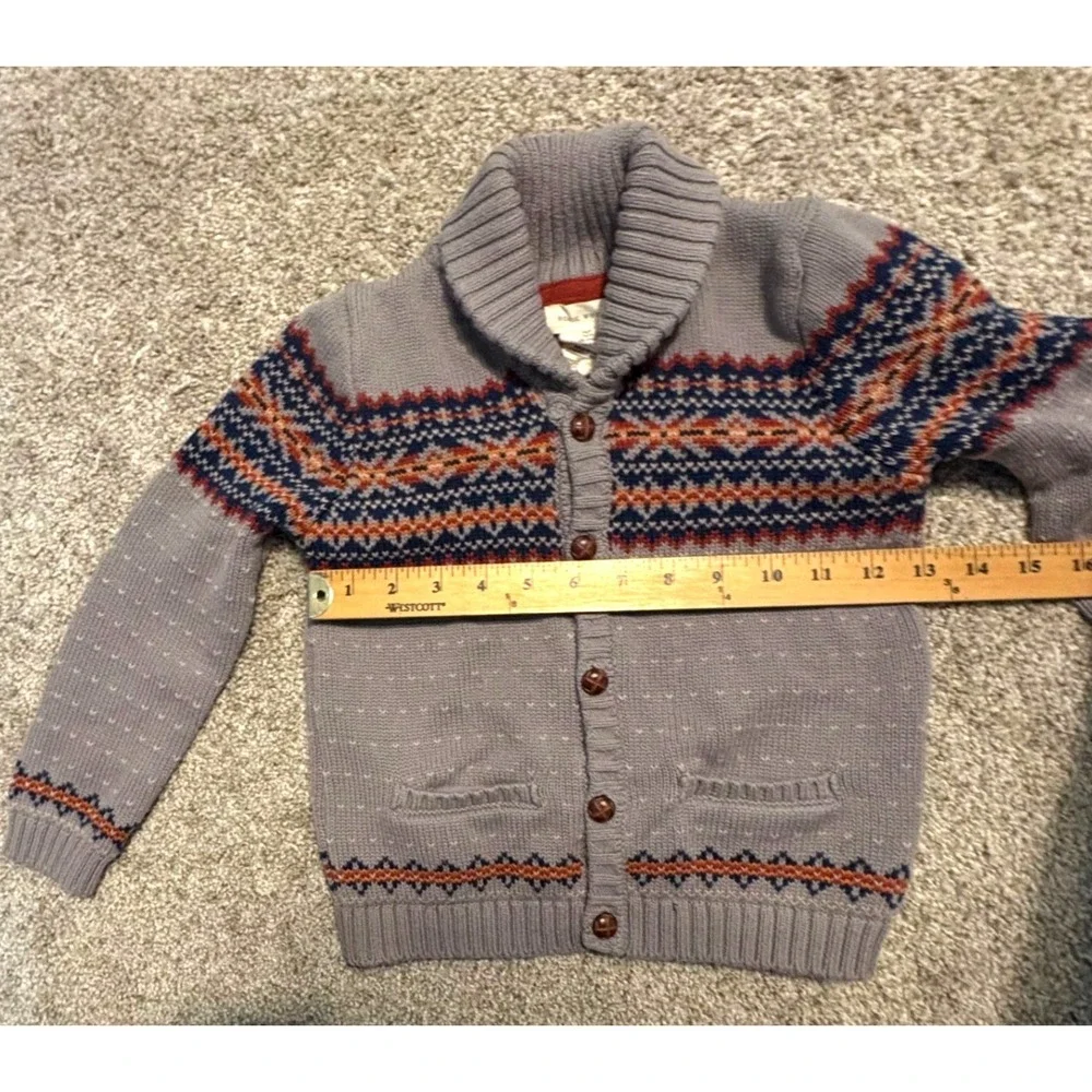 Rorie Whelan Cardigan Sweater Boys 6 Gray Fair Isle Shawl‎ Collar Cotton Knit